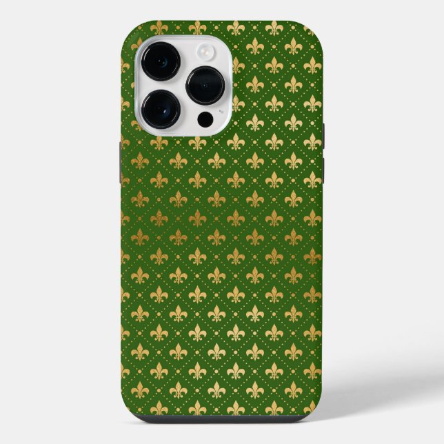 GREEN WITH GOLD FLEUR DI LIS PATTERN (Verso)