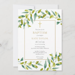 Greenerage Foliage Baptism Convite Christening