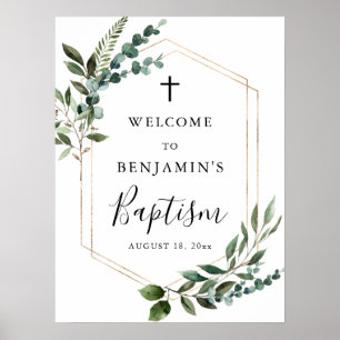 Greenerage Foliage Dourado Cross Baptism Poster de