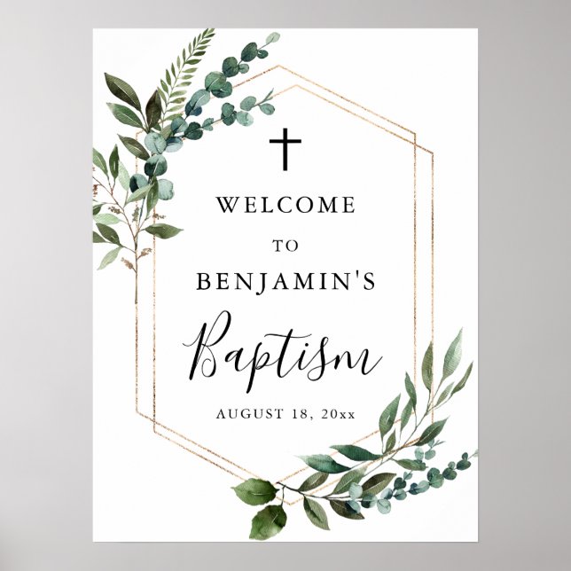 Greenerage Foliage Dourado Cross Baptism Poster de (Frente)