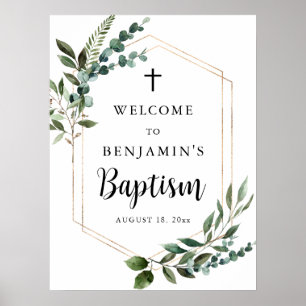 Greenerage Foliage Dourado Cross Baptism Poster de
