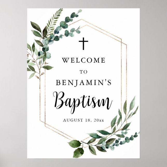 Greenerage Foliage Dourado Cross Baptism Poster de (Frente)