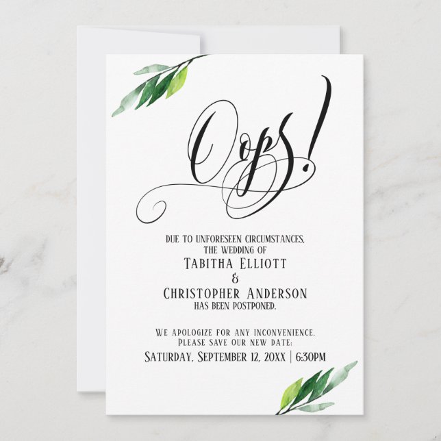 Greenery adiou o casamento "Oops!" Anúncio (Frente)