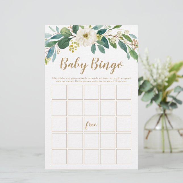 Greenery Baby Bingo Game (Em pé/Frente)