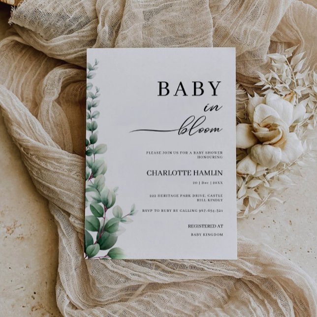 Greenery Baby em Bloom Chá de fraldas Convite (Greenery Baby in Bloom Baby Shower Invitation)