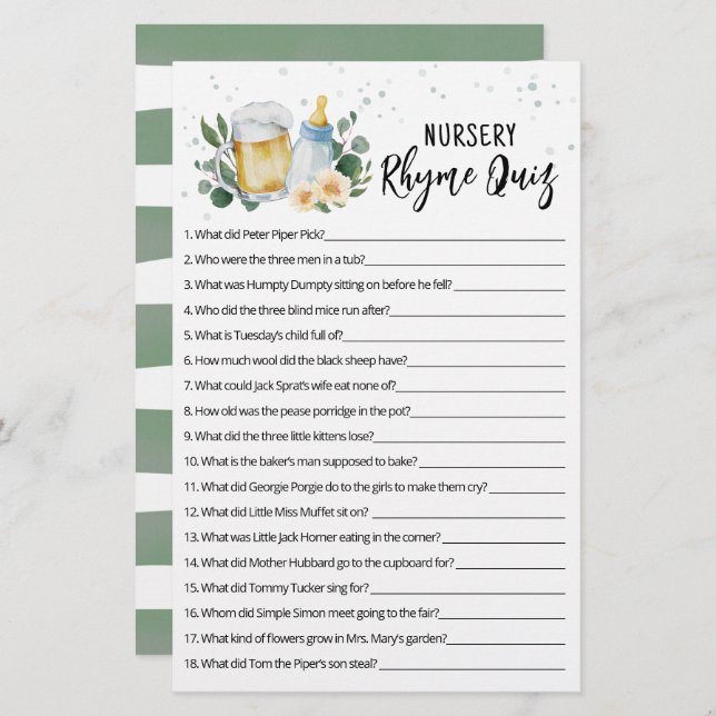 Greenery Baby Está Criando Jogo Enfermeiro Rhyme Q (Frente/Verso)