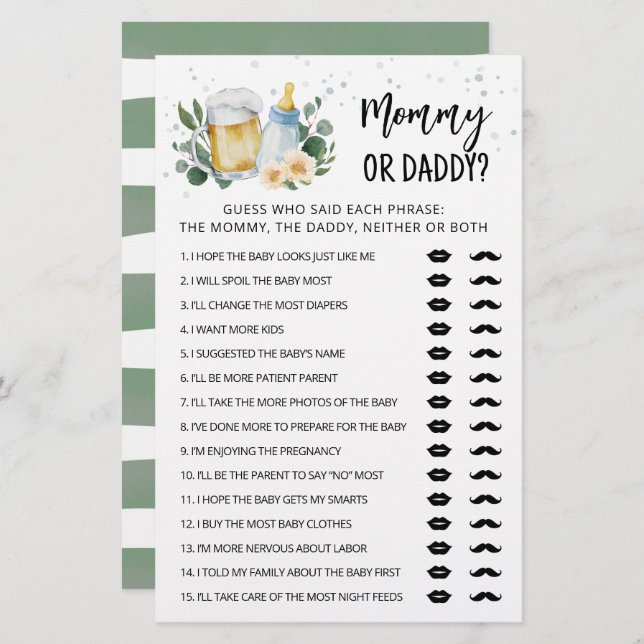 Greenery Baby Está Fazendo Mamãe Ou Jogo De Pai (Frente/Verso)