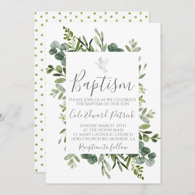 Greenery Baptism Convite (Frente/Verso)