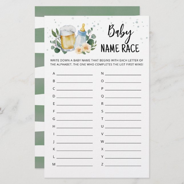 Greenery Bebê Está Fazendo Jogo De Raça Do Nome Do (Frente/Verso)