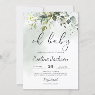 Greenery Boho Oh Chá de fraldas Convite Eucalyptu