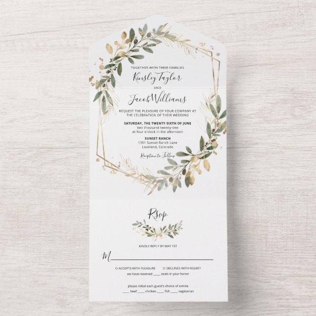 Greenery Boho Sage e Casamento Geométrico Dourado (Interno)