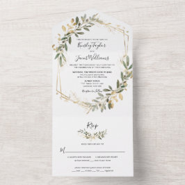 Greenery Boho Sage e Casamento Geométrico Dourado