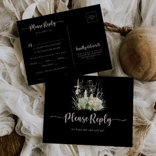 Greenery Boho Wildflower Black Menu Choice RSVP