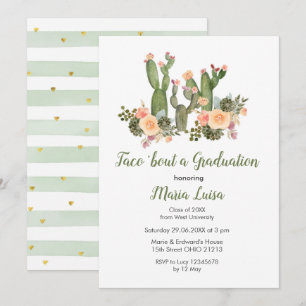 Greenery Cactus Taco sobre um convite para graduaç