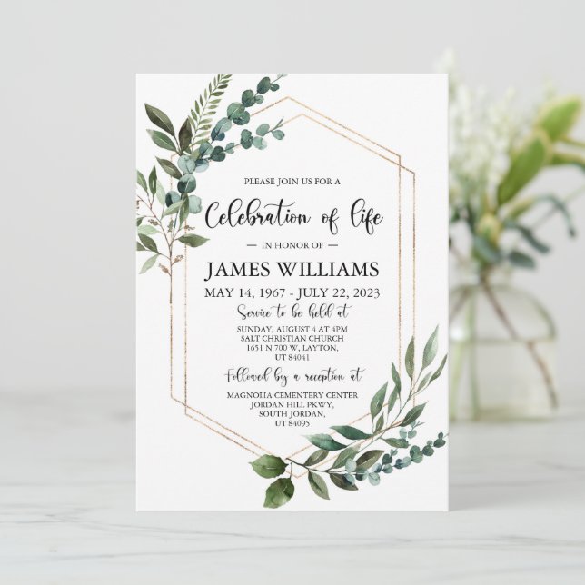 Greenery Celebração Funeral da Vida Convite (Em pé/Frente)