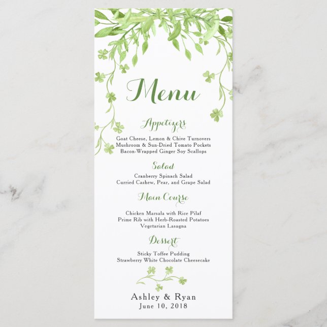 Greenery Clover Floral Wedding Menu (Frente)