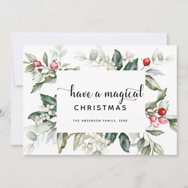 Greenery de Natal | Cartão de Saudação Red Berries (Frente)