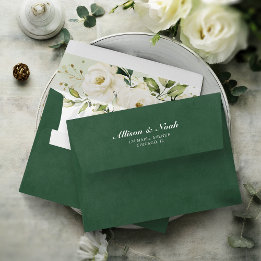 Greenery Elegant White Rose Floral Weding Envelop