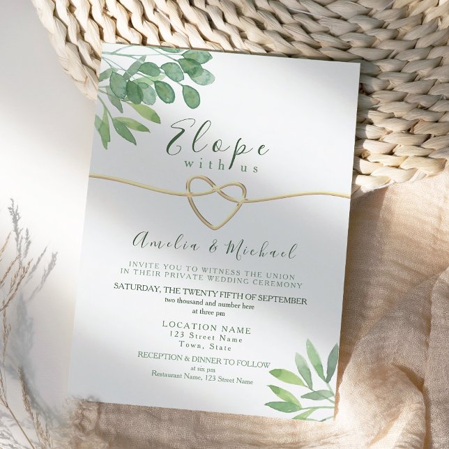 Greenery Elope Micro Wedding Convite (Criador carregado)