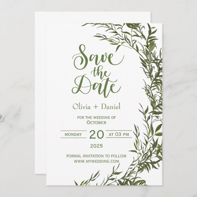Greenery Elopement Data Convite (Frente/Verso)