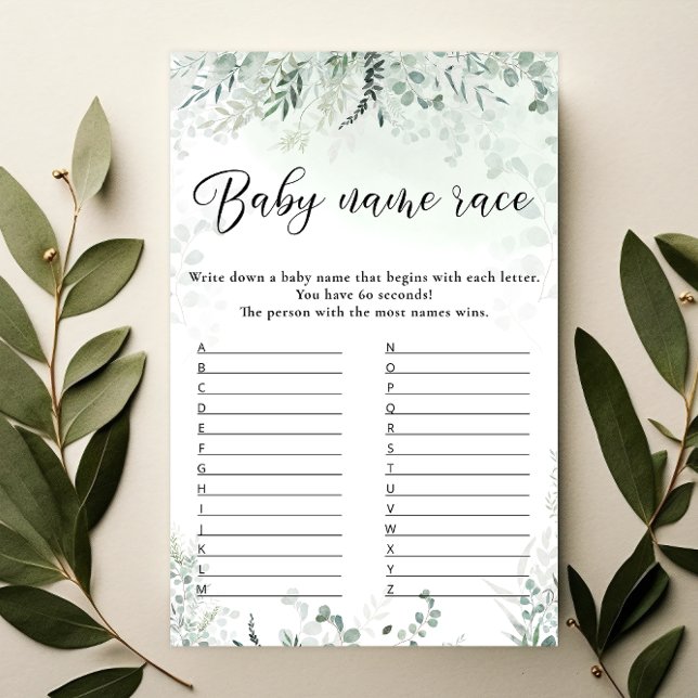 Greenery Eucalyptus Baby Name Race Game (Criador carregado)