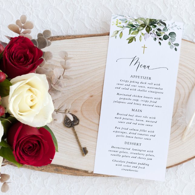 Greenery, Eucalyptus Leaves, Boho, Baptism Menu (Criador carregado)