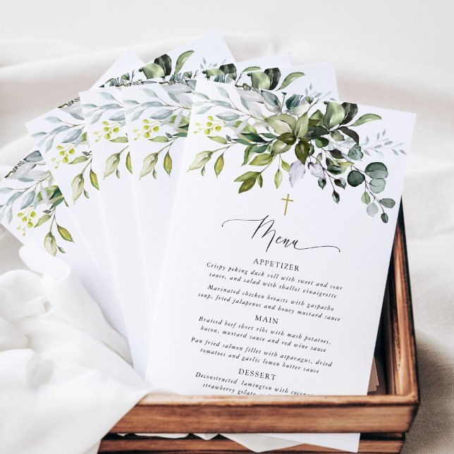 Greenery, Eucalyptus Leaves, Boho, Baptism Menu (Criador carregado)