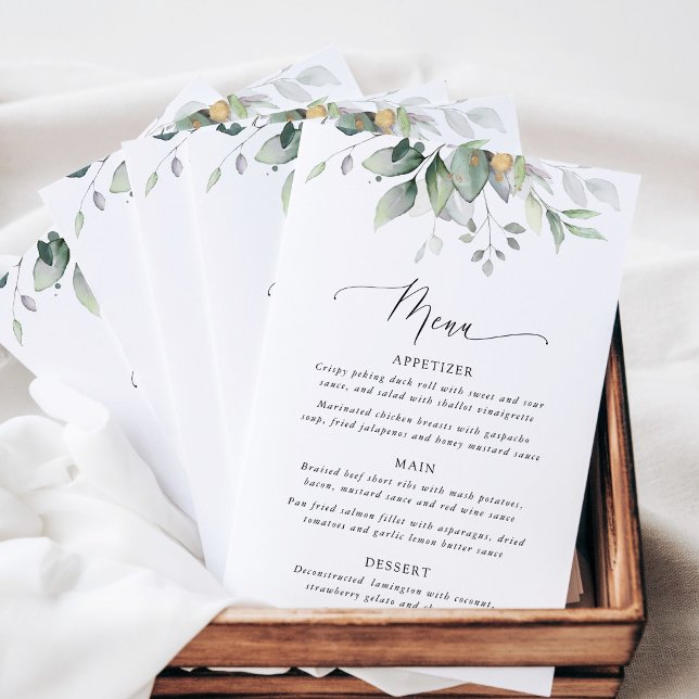 Greenery, Eucalyptus Leaves, Bridal Shower Menu (Criador carregado)