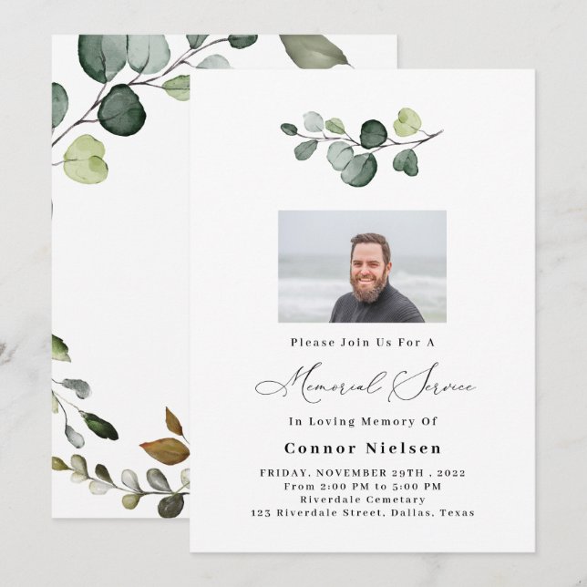 Greenery Eucalyptus Memorial Service Convite (Frente/Verso)