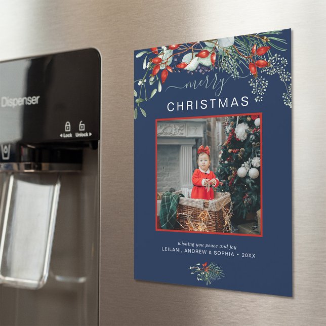 Greenery Felry Natal Marinho Feriado Azul (You will love these beautiful Christmas cards! They feature botanical watercolor pine and berries.)