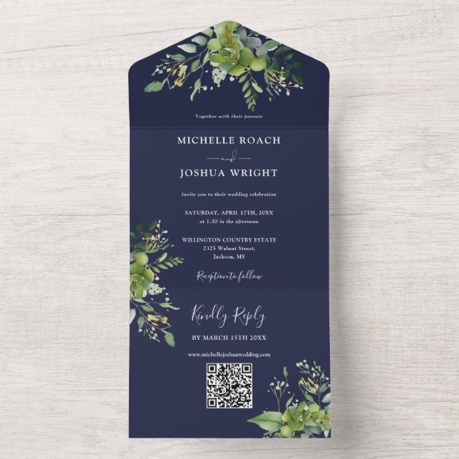 Greenery Floral Código QR Moderno Marinho Casament (Interno)