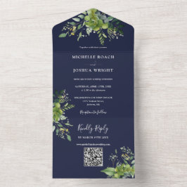 Greenery Floral Código QR Moderno Marinho Casament