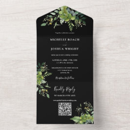 Greenery Floral Código QR Preto e Casamento Branco