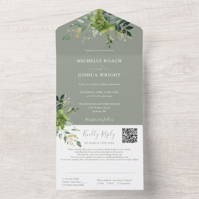 Greenery Floral Código QR Sage Casamento Verde (Interno)
