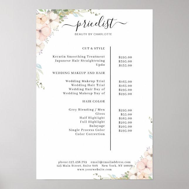 Greenery Floral Salon Price List Poster (Frente)