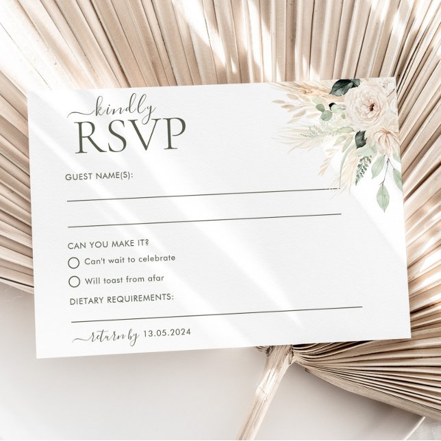 Greenery Floral Wedding RSVP Cartão-postal Victori (Front of RSVP Postcard)