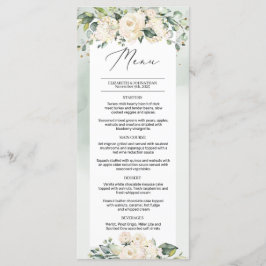 Greenery Foliage White Roses Boho Menu Casamento