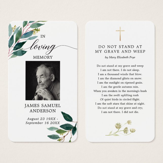 Greenery Funeral Memorial Poem Card (Frente & Verso)