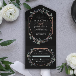 Greenery Geo Black | Casamento Dourado Rosa