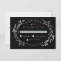 Greenery Geo Black | RSVP de Casamento Dourado Ros