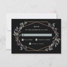 Greenery Geo Black | RSVP de Casamento Dourado Ros