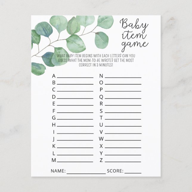 Greenery - Jogo de Item Bebê. Jogo do chá de frald (Frente)