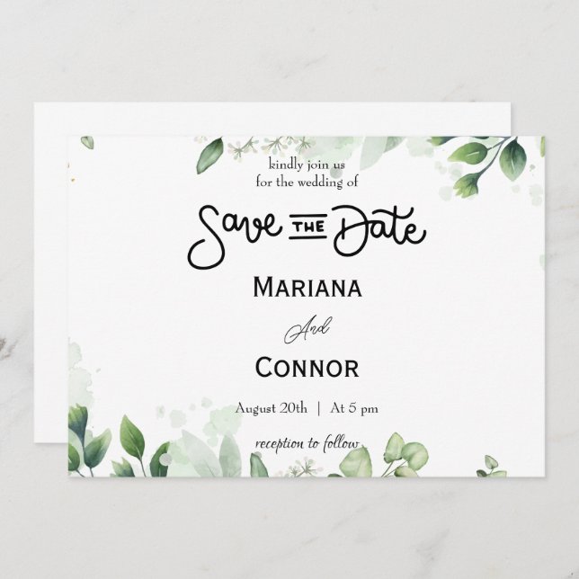 Greenery Mínimo Salvar O Convite De Data (Frente/Verso)