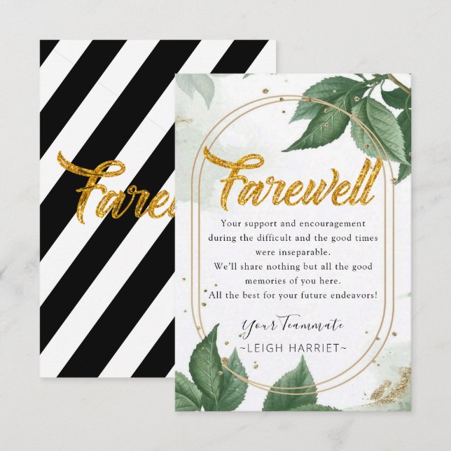 Greenery Modern Goodbye colega cartão de despedida (Frente/Verso)