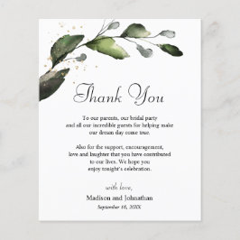 Greenery Obrigado Cartão de Recepção de casamento