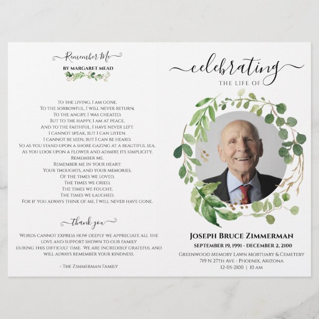 Greenery Photo Memorial Service Funeral (Frente)