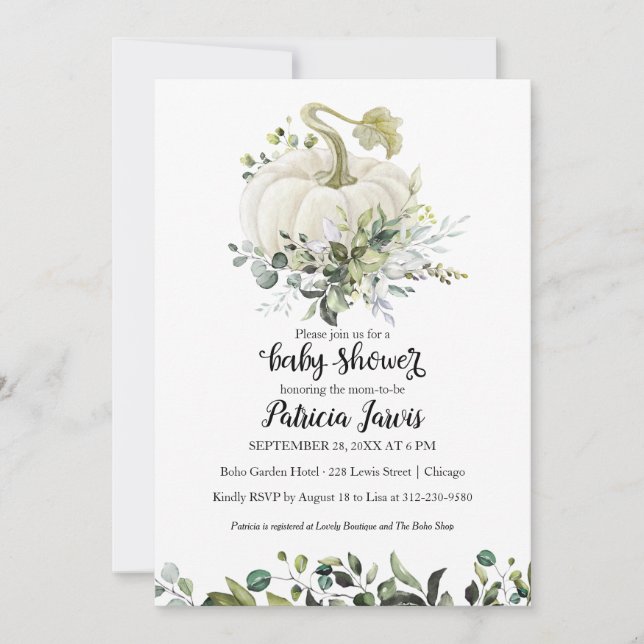 Greenery Pumpkin Chá de fraldas Convite (Frente)