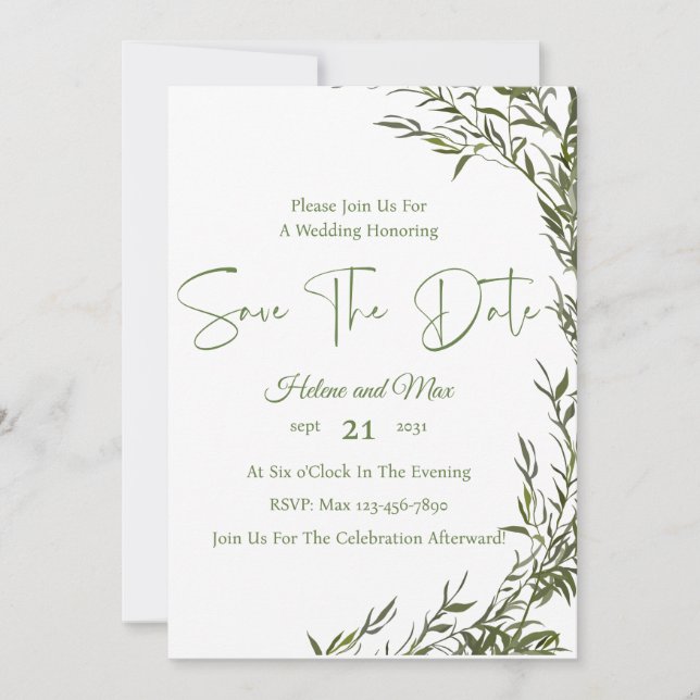 Greenery Romântico Foto Salvar O Convite De Data (Frente)