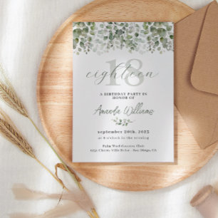 Greenery Sage Green 18º Convite de Aniversário