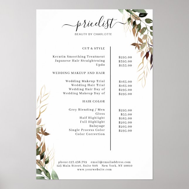 Greenery Salon Price List Poster (Frente)
